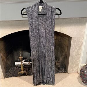 Chico's Black and White Textured Sleeveless Open Front Sweater Size Medium